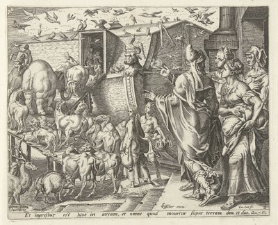 Noé embarcou na arca com sua família e os animais História de Noé (título da série) de Cornelis Cort