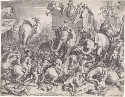 Batalha de Zama entre Scipio e Hannibal de Cornelis Cort