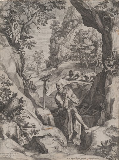 São Jerônimo Penitente no Deserto, 1573. de Cornelis Cort