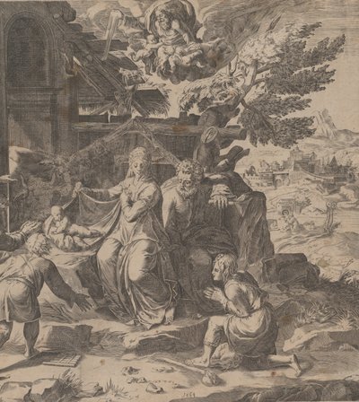 A Adoração dos Pastores, 1569. de Cornelis Cort