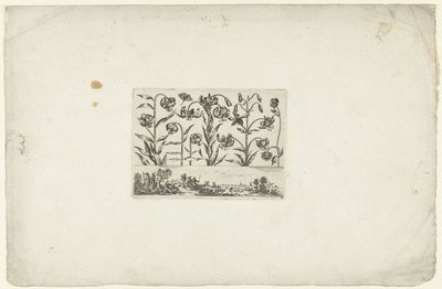 Fila de flores acima da paisagem
Flores e paisagens (título da série) de Cornelis Danckerts (I)