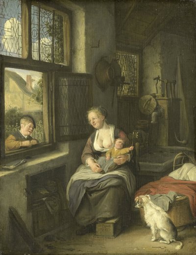 Uma mãe com os seus filhos de Cornelis Dusart