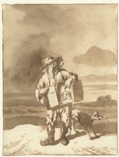 Um jovem com um Peepshow e um cachorro Menino com uma caixa de observação e um cachorro, cerca de 1700 de Cornelis Dusart
