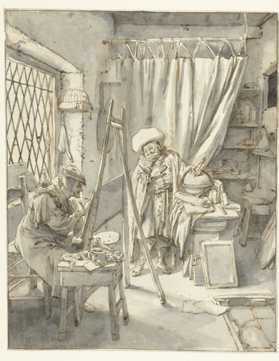 Um artista com um modelo em seu estúdio Pintor com um modelo em seu estúdio de Cornelis Dusart