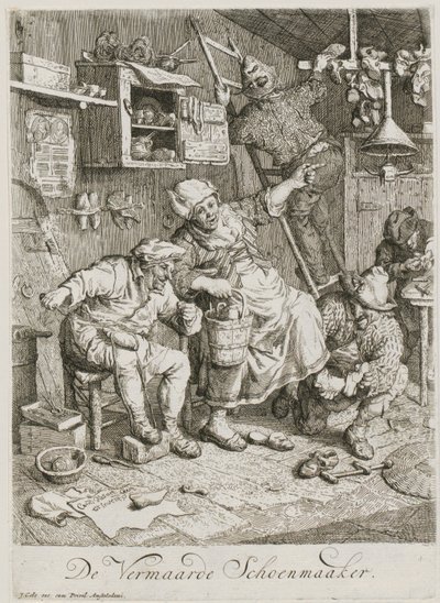 Sapateiro famoso, prancha 3 de uma série de três cenas de género de Cornelis Dusart