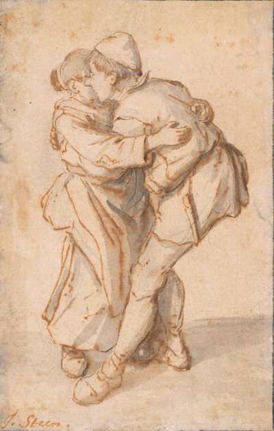Um casal de camponeses a dançar de Cornelis Dusart