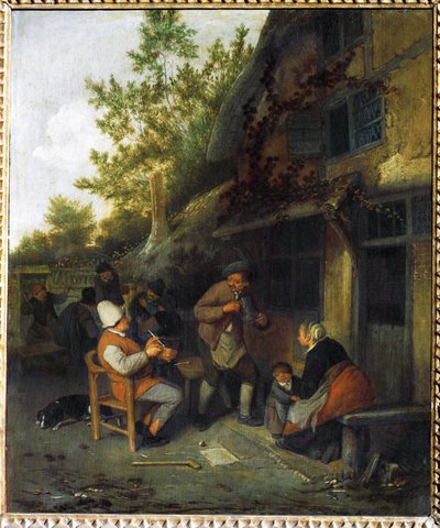 Agricultores em frente a uma taberna (pintura sobre madeira de carvalho) de Cornelis Dusart