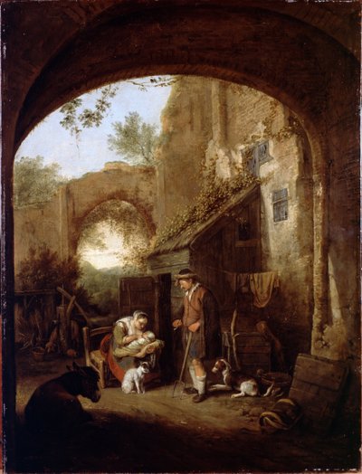 Figuras no pátio de um prédio antigo de Cornelis Dusart
