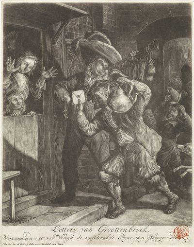 Lotaria de Grootebroek, 1694
Lotaria de Groottenbroek, Mostrando com que Alegria os Consideráveis Prémios Trouxeram os Tuys (título sobre o objecto) de Cornelis Dusart