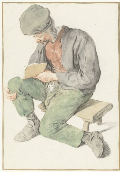 Homem sentado lendo, virado para a esquerda Homem sentado com um livro, virado para a esquerda de Cornelis Dusart