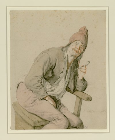 Camponês sentado com um cachimbo na mão de Cornelis Dusart