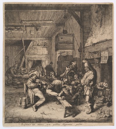 O jogador de violino sentado na pousada, 1685. de Cornelis Dusart