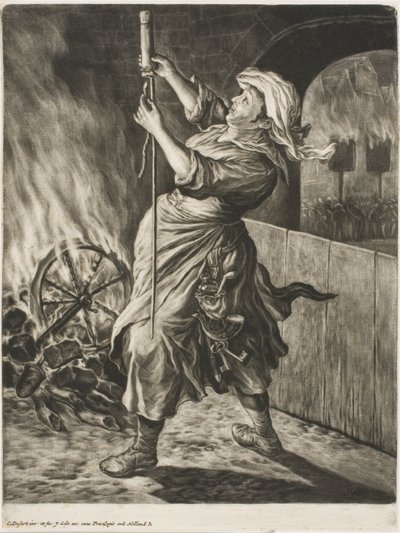 Woman Lighting a Rocket, também chamada Peace Gets Me Going, da Communia Gaudia (A Grande Alegria que se Espalha no Cerco de Namur) de Cornelis Dusart