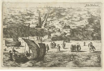 Vista de Scheveningen a partir do mar
Schevelinck (título sobre o objecto) de Cornelis Elandts