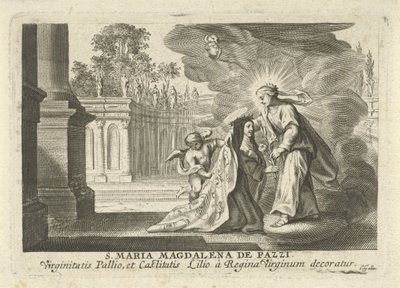 Maria dá um ramo de lírio a Santa Maria Madalena de Pazzi de Cornelis Galle (I)
