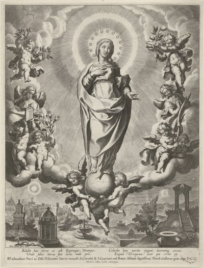 Maria sobre um globo rodeada de anjos de Cornelis Galle (I)