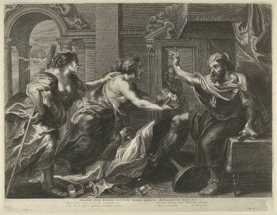 Prokne mostra a Tereus a cabeça de seu filho Itys de Cornelis Galle (I)
