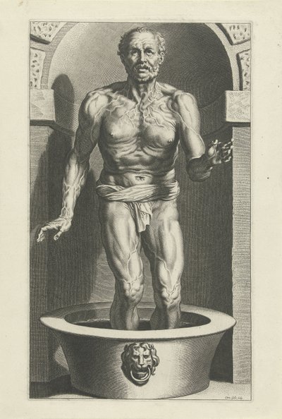 Séneca de pé, com os pés na banheira de Cornelis Galle (I)