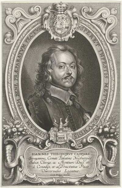 Retrato de Johann Theodor Caspars
Celeberrimi ad pacificandum Christiani nominis orbem legati Monasterium et Osnabrugas (...) (título da série) de Cornelis Galle (II)