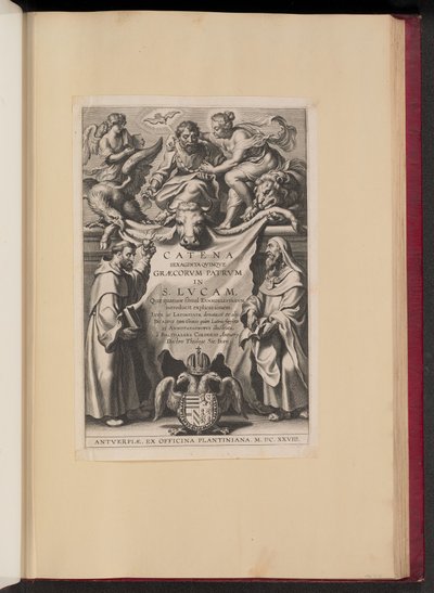 Página de rosto para Balthasar Cordier, Catena Sexaginta Qvinqve Graecorvm Patrvm in S. Lvcam... de Cornelis Galle I after Sir Peter Paul Rubens