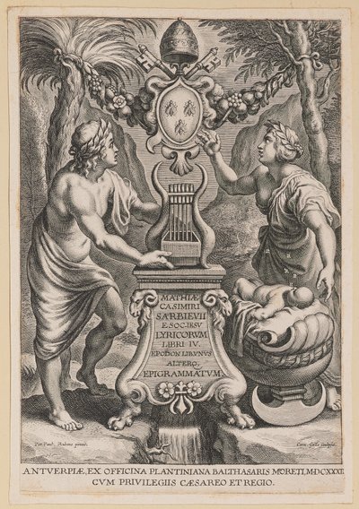Folha de rosto para M.C. Sarbievsky, Lyricum Livro IV de Cornelis Galle I after Sir Peter Paul Rubens