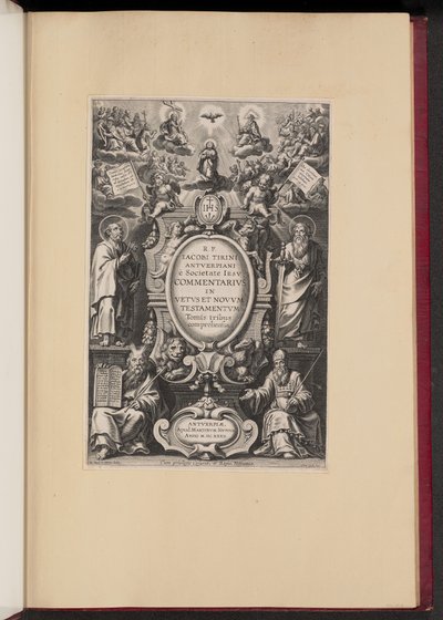 Página de rosto para "Commentarius in Vetvs et Novvm Testamentvm" de R.P. Jacobi Tirini de Cornelis Galle I after Sir Peter Paul Rubens