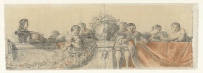Pessoas em uma balaustrada com festões Desenhos para pinturas murais no Castelo de Honselaersdijk (título da série) de Cornelis Holsteyn