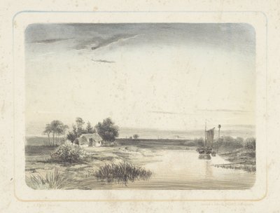 Paisagem do rio com casa e veleiro Seis paisagens (título da série) de Cornelis Jan Bolt