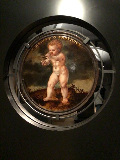 Retrato de Adam Wachendorff, com um putto a soprar bolhas de Cornelis Ketel
