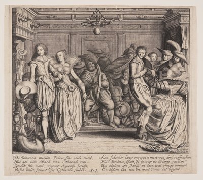 Interior com músicos e casais dançantes de Cornelis Koning