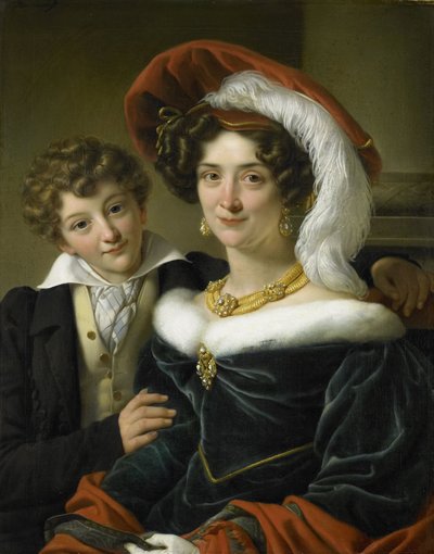 Rudolphina Wilhelmina Elizabeth de Sturler (1798-1873), segunda Esposa do Conde Johannes van den Bosch, com o seu Filho Richard Leeuwenhart de Cornelis Kruseman (attributed to workshop of)