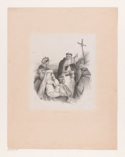 Companhia e monges em uma cruz Teologia (título no objeto) de Cornelis Kruseman
