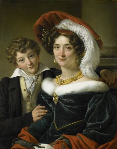 Rudolphina Wilhelmina Elizabeth de Sturler (1798-1873), segunda esposa do conde Johannes van den Bosch, com seu filho Richard Leeuwenhart, 1829 de Cornelis Kruseman