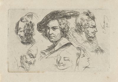 Folha de estudo com seis cabeças de Cornelis Kruseman