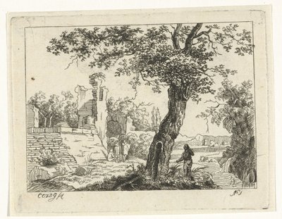 Paisagem com ruína de Cornelis Ouboter van der Griendt