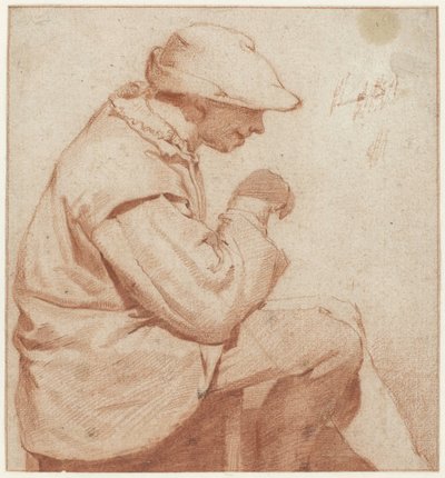 Homem sentado com um boné macio, de perfil à direita, com a mão direita levantada de Cornelis Pietersz. Bega (attributed to)