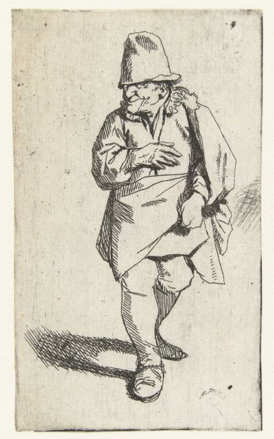 Homem de pé com cartola ou boné, mão direita na frente do peito de Cornelis Pietersz. Bega