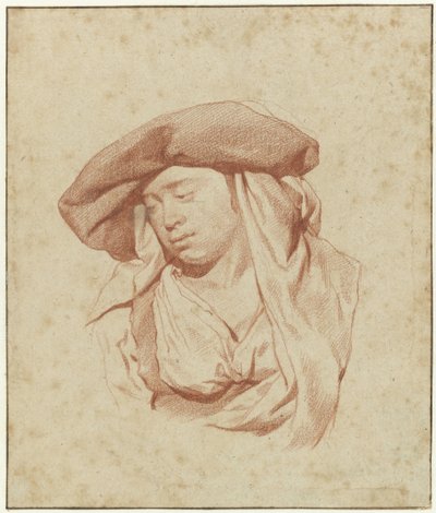 Estudo de uma mulher, comprimento do busto, ligeiramente virada para a esquerda e olhando para baixo de Cornelis Pietersz. Bega