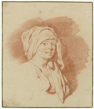 Estudo de uma mulher, comprimento do busto, usando um cocar, virado para a direita de Cornelis Pietersz. Bega