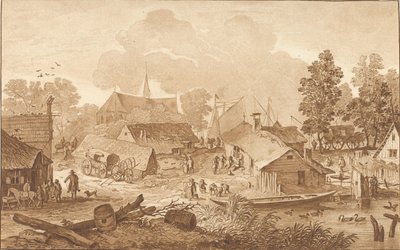 Cena de aldeia com lago de Cornelis Ploos van Amstel (signed by artist)