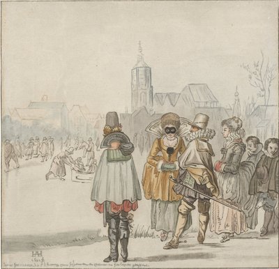 Empresa elegante no gelo de Cornelis Ploos van Amstel (signed by artist)