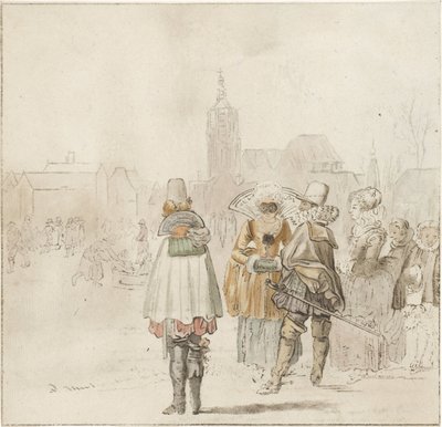 Elegante empresa no gelo de Cornelis Ploos van Amstel (signed by artist)