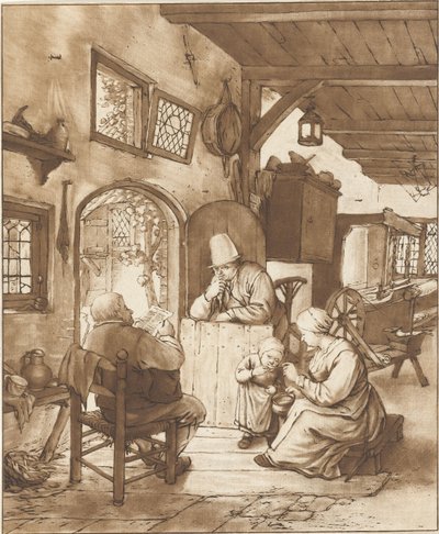 Leitor de jornal no interior de Cornelis Ploos van Amstel (signed by artist)