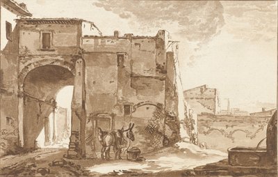 Portão com viajante e mula de Cornelis Ploos van Amstel (signed by artist)