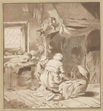 Interior da fazenda com duas mulheres de Cornelis Ploos van Amstel