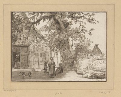 Pousada em Anrath Vista da vila com grande árvore de Cornelis Ploos van Amstel