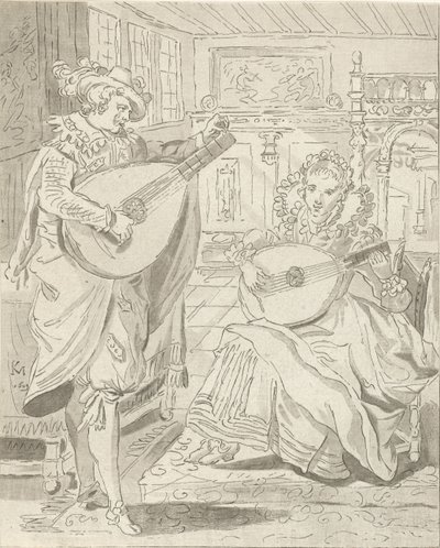 Alaúde tocando cavalheiro e dama de Cornelis Ploos van Amstel