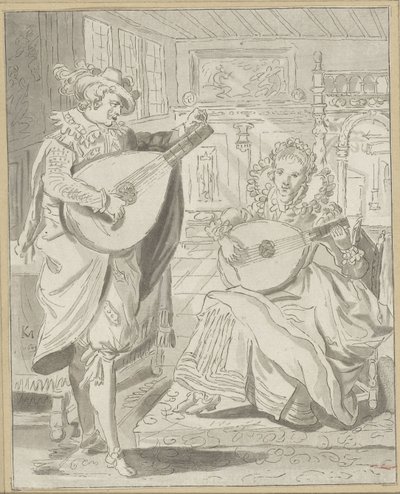 Alaúde tocando cavalheiro e dama de Cornelis Ploos van Amstel