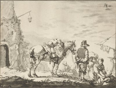 Homem com cavalo com lavadeira de Cornelis Ploos van Amstel
