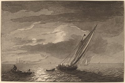 Seascape com lua cheia de Cornelis Ploos van Amstel